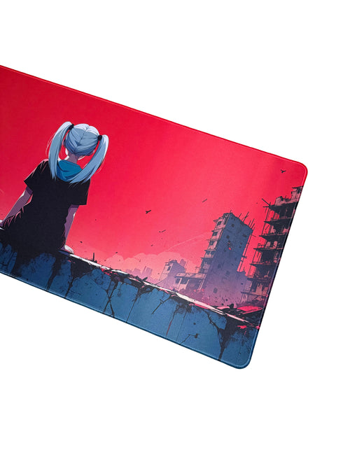 XXL muismat met sfeerbeeld van anime meisje in ruïnes – intens en artistiek design